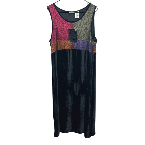White Stag Black Velvet Maxi Dress Sleeveless Gothic Festival Grunge Sz L - Picture 1 of 10